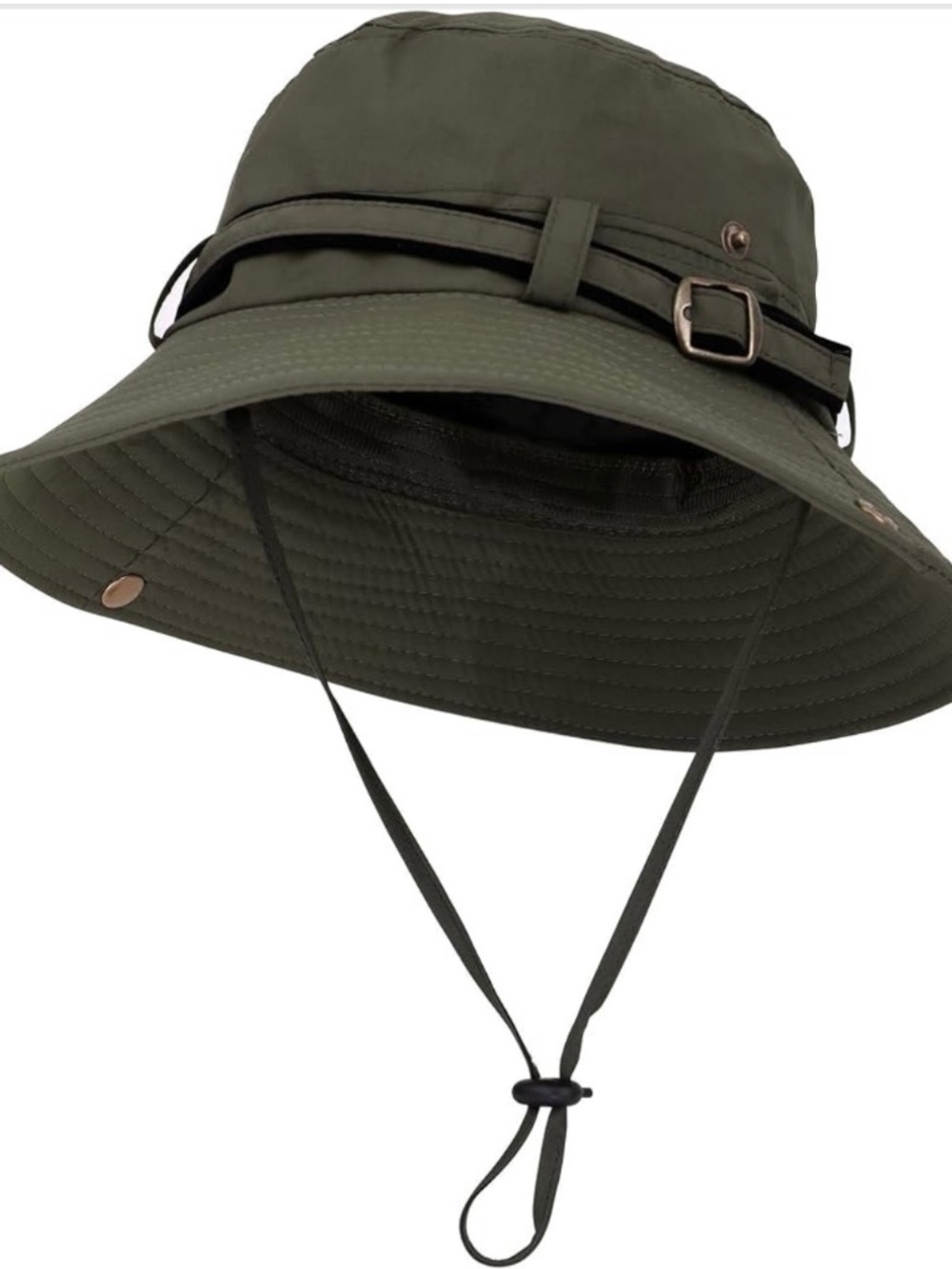 Olive Green Wide Brim Boonie Safari Sun Hat Chin Strap Like New